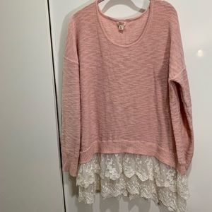 Blush pink oversized sweater with lace bottom